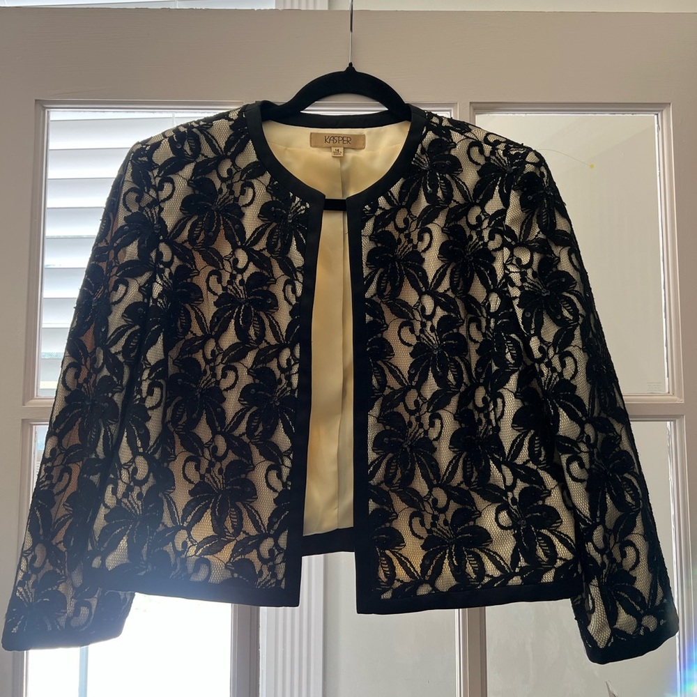 Kasper Black Lace Blazer Elegant Suit Jacket